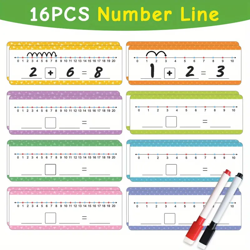 Juego de 16 pzas de Tarjetas de Línea Numérica de Gran Tamaño para Borrar en S…