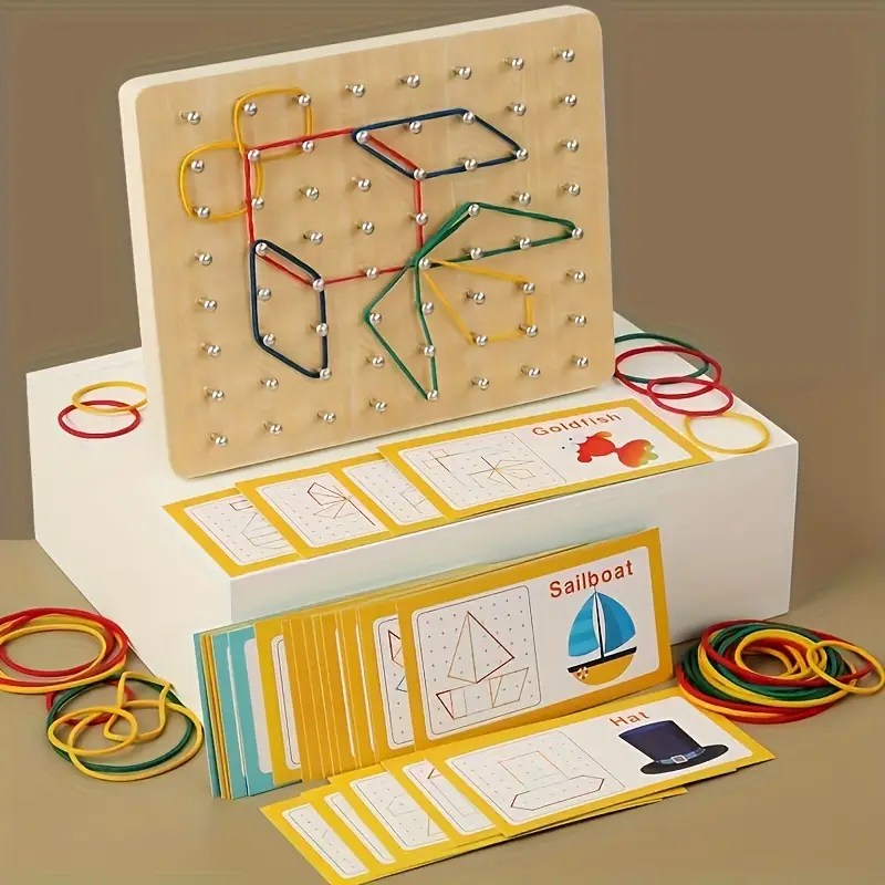 Juego de Tablero de Clavijas de Madera - Ayuda Didáctica de Geometría y Matemáticas
