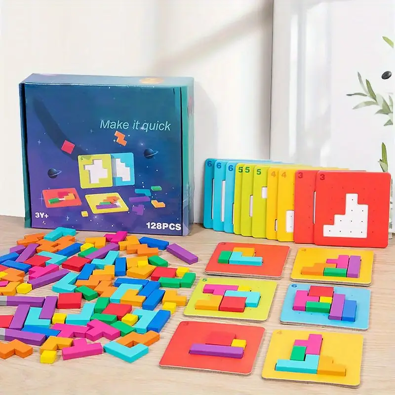 128 piezas Juego de cartas de lógica y geometría de pensamiento rápido