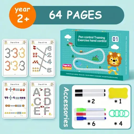 [C 198] 64 Páginas, 8 Bolígrafos, Set, Cuaderno Mágico Educativo de Pintura